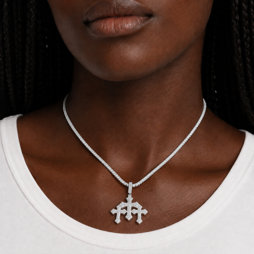 Triple Gothic Iced Cross Pendant