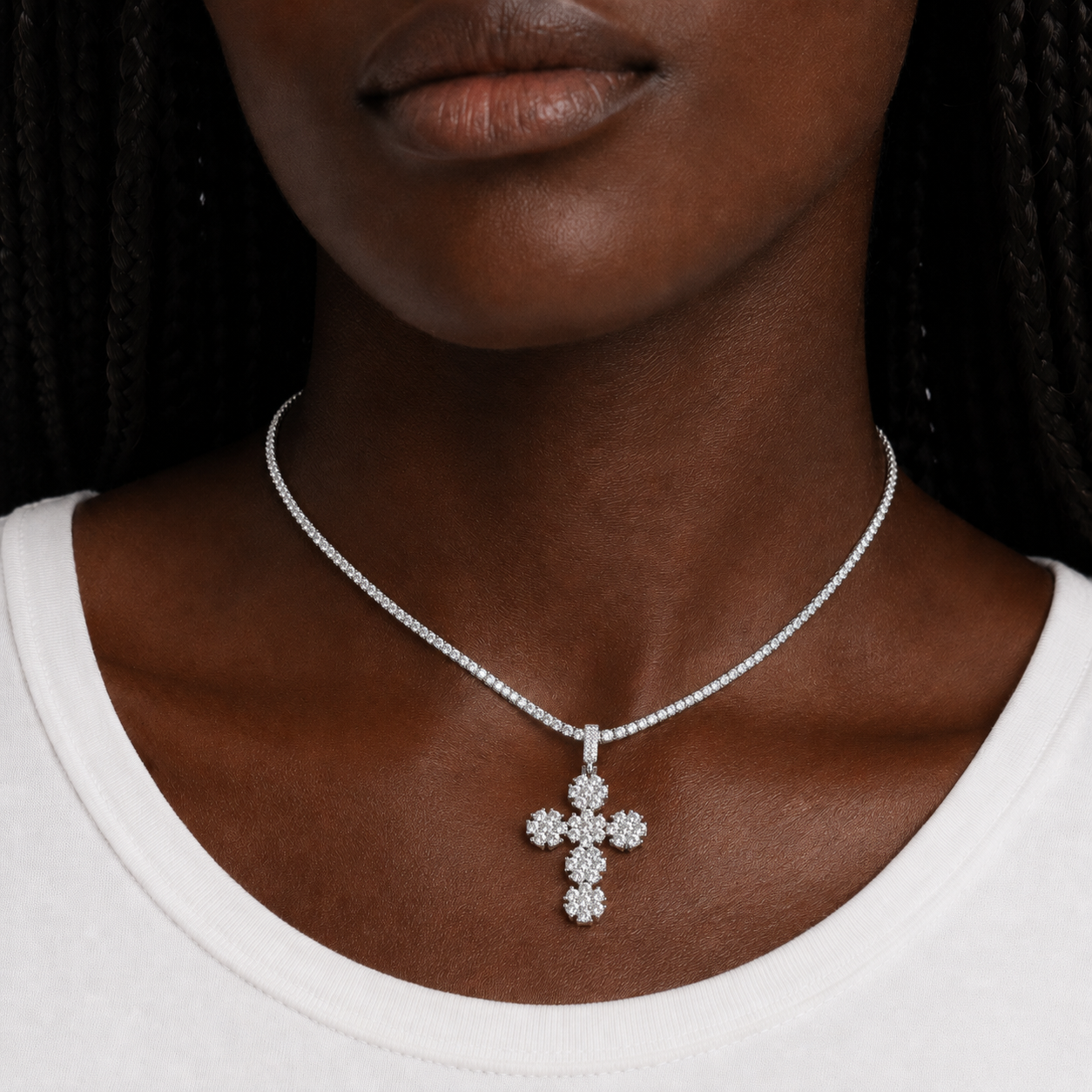 Cluster Iced Cross Pendant