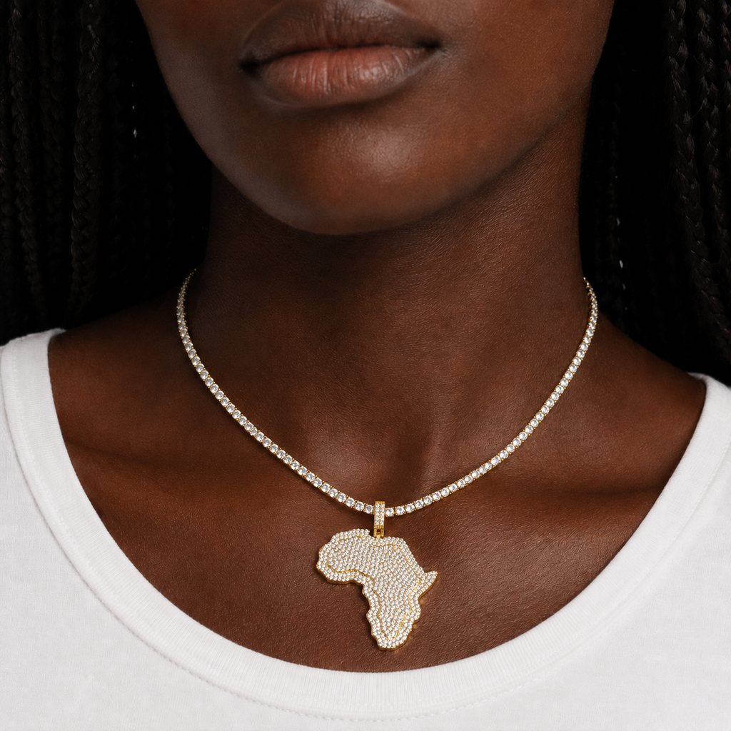 Gold Iced Africa Map Pendant