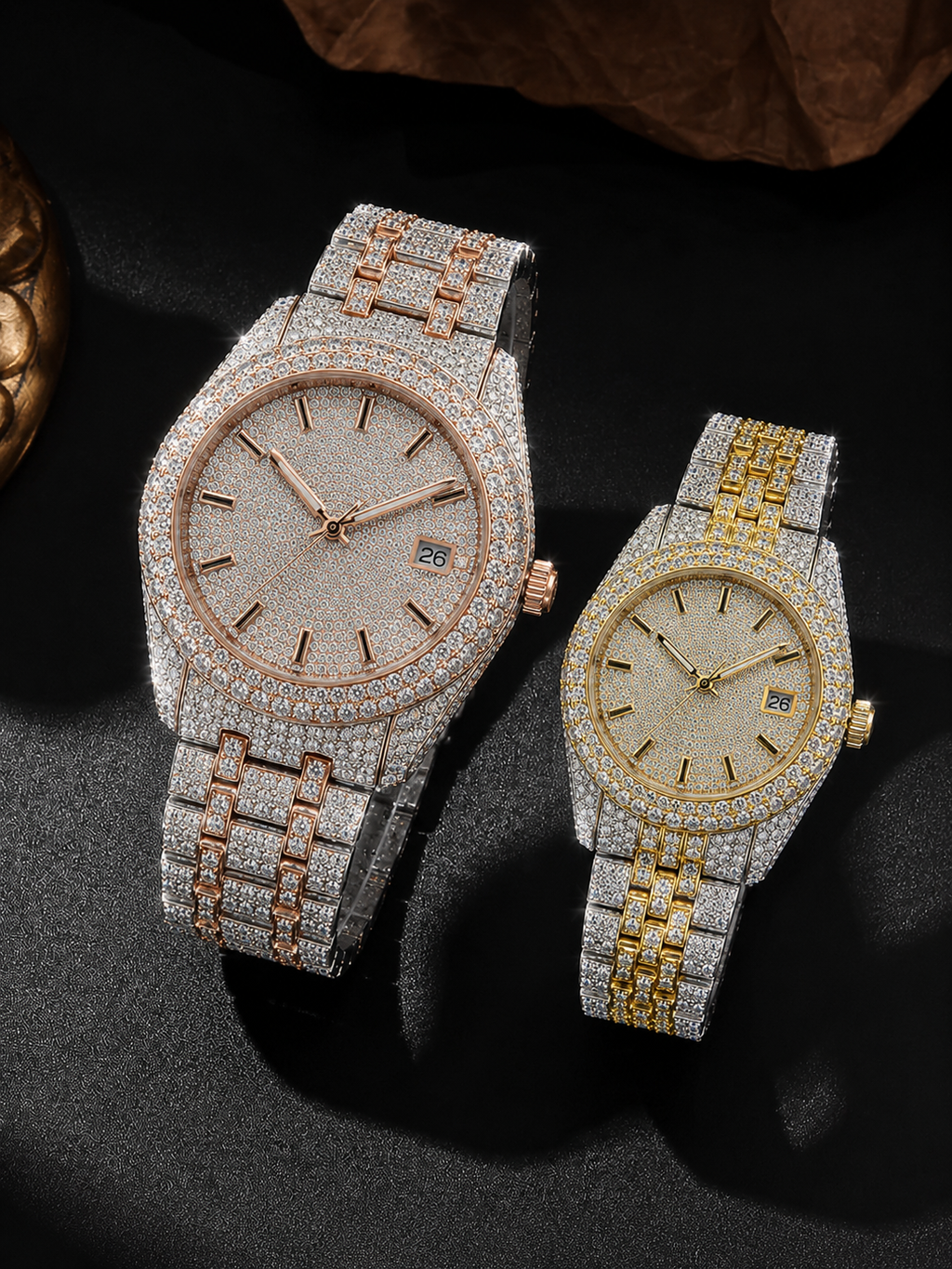 Two Tone VVS D/E Moissanite Iced Out Watch Set – 41MM Men’s & 36MM Women’s