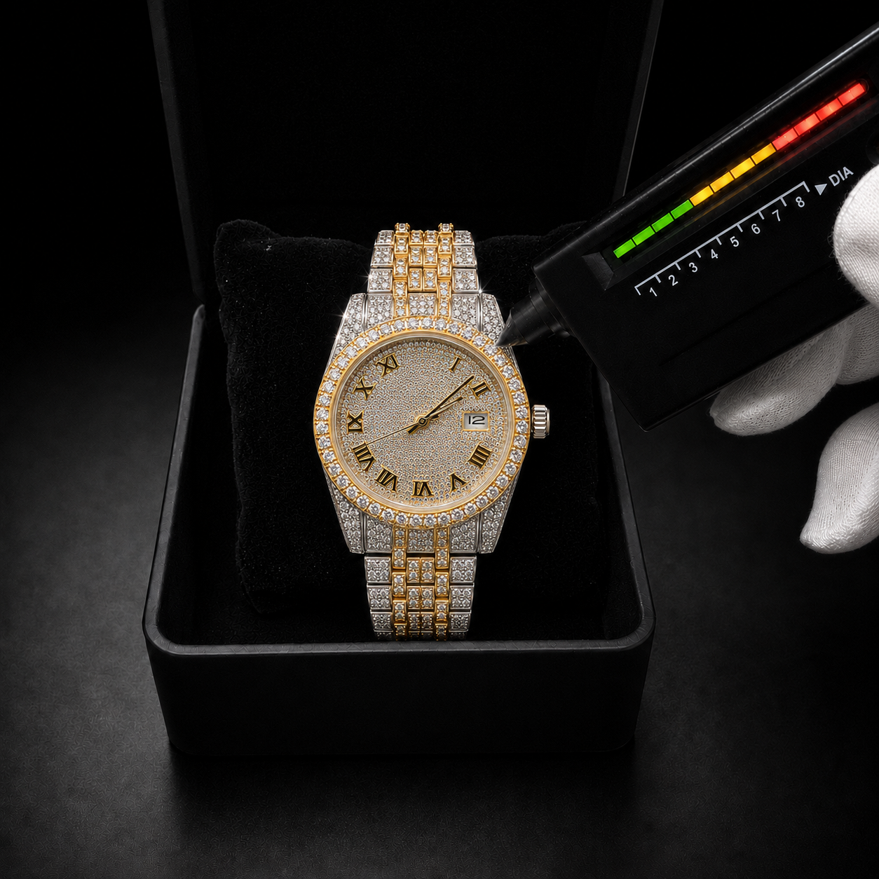 Two-Tone Full Iced Roman Dial Moissanite Watch