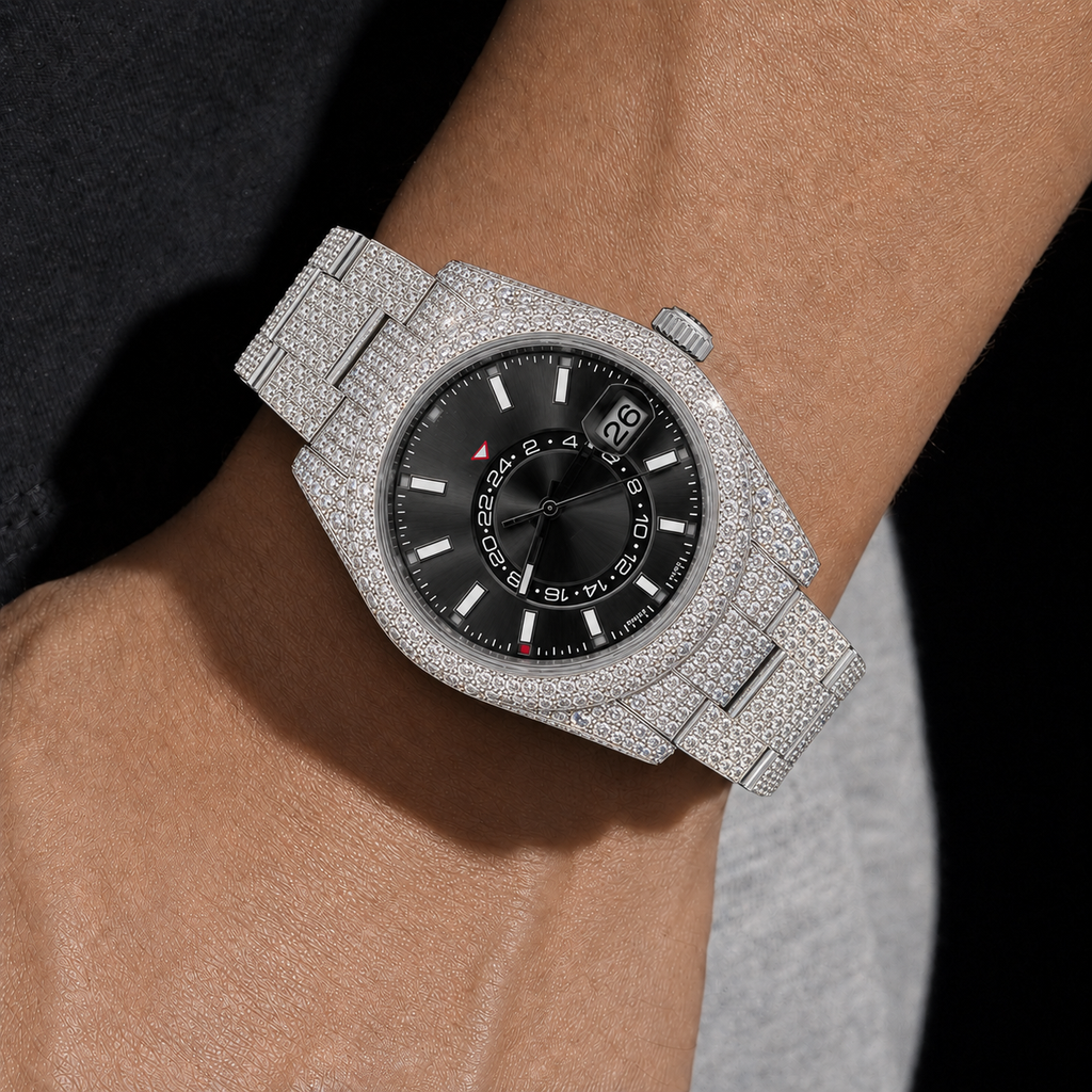 Full Iced Black Dial Moissanite Watch