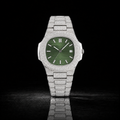 Full Iced Silver Green Dial Moissanite Watch with Integrated Bracelet