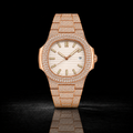 Rose Gold Full Iced Moissanite Watch with White Textured Dial