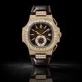 Gold Baguette Bezel Moissanite Watch with Brown Leather Strap
