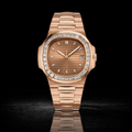 Rose Gold Baguette Bezel Watch with Textured Dial