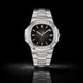 Silver Baguette Bezel Watch with Black Textured Dial