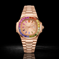 Luxury Rainbow Gemstone Bezel Rose Gold Watch – 40MM Premium Multi-Color Sapphire Style Timepiece