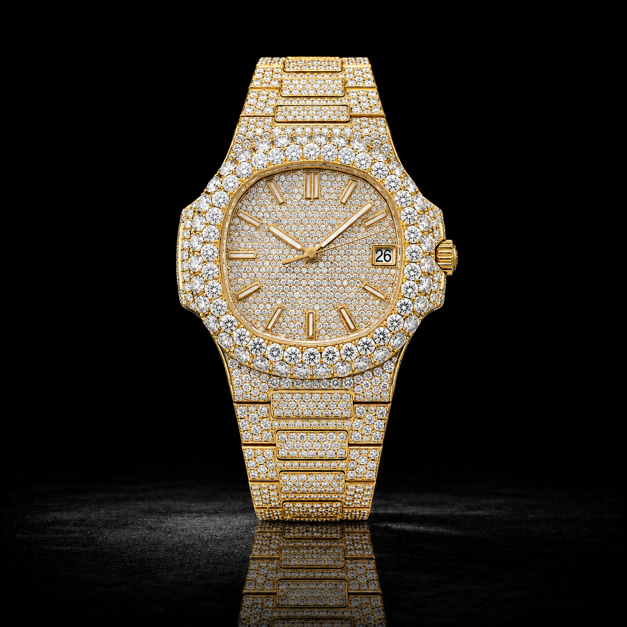 Luxury Fully Iced Out Yellow Gold Moissanite Watch