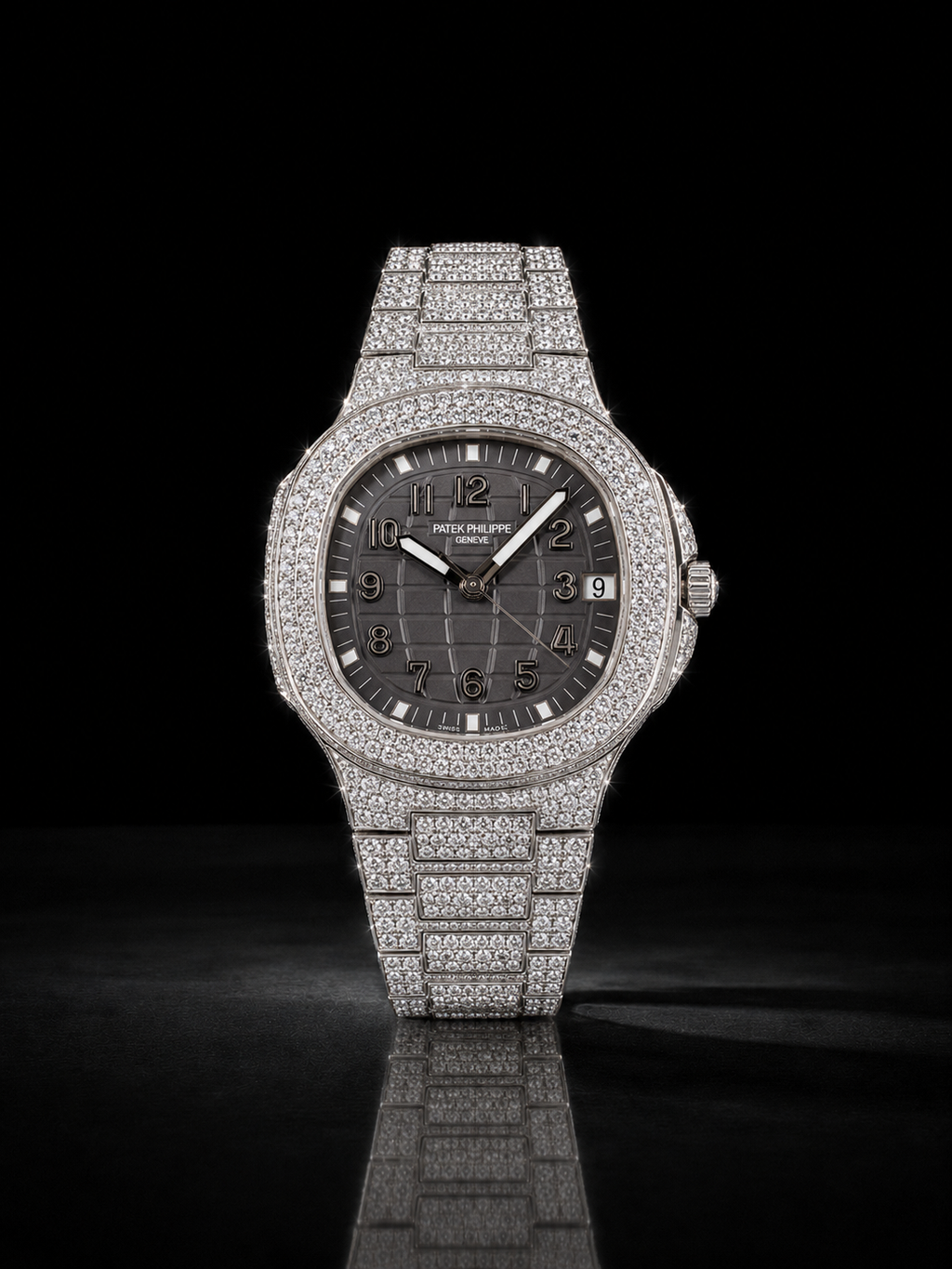 Full Iced Silver Moissanite Watch with Grey Numeral Dial