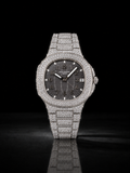 Full Iced Silver Moissanite Watch with Grey Numeral Dial