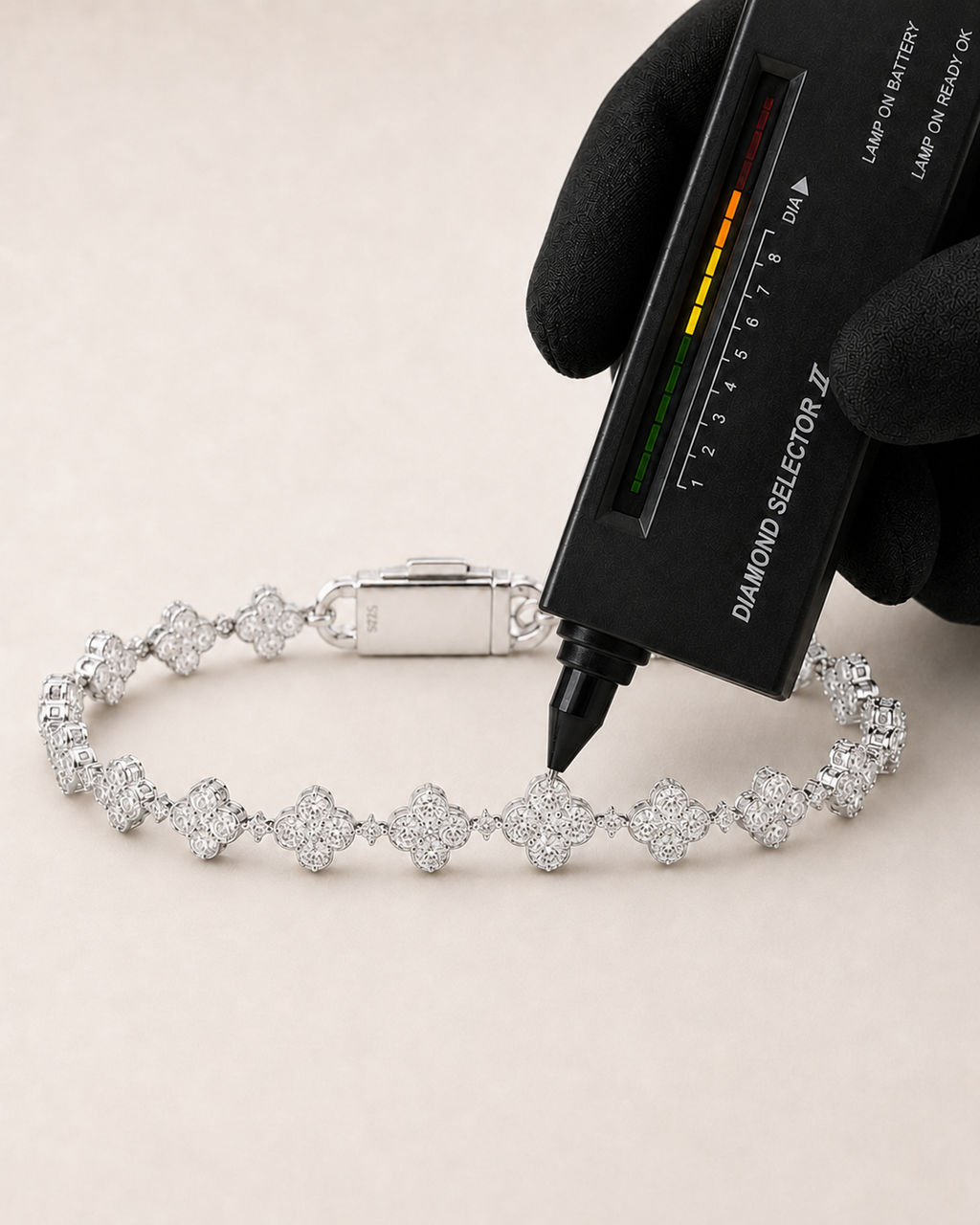 Iced Out Clover Link Bracelet 925 Sterling Silver White Gold Finish