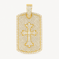 14K Gold Moissanite Dog Tag Cross Pendant | 925 Silver VVS Religious Tag Jewelry
