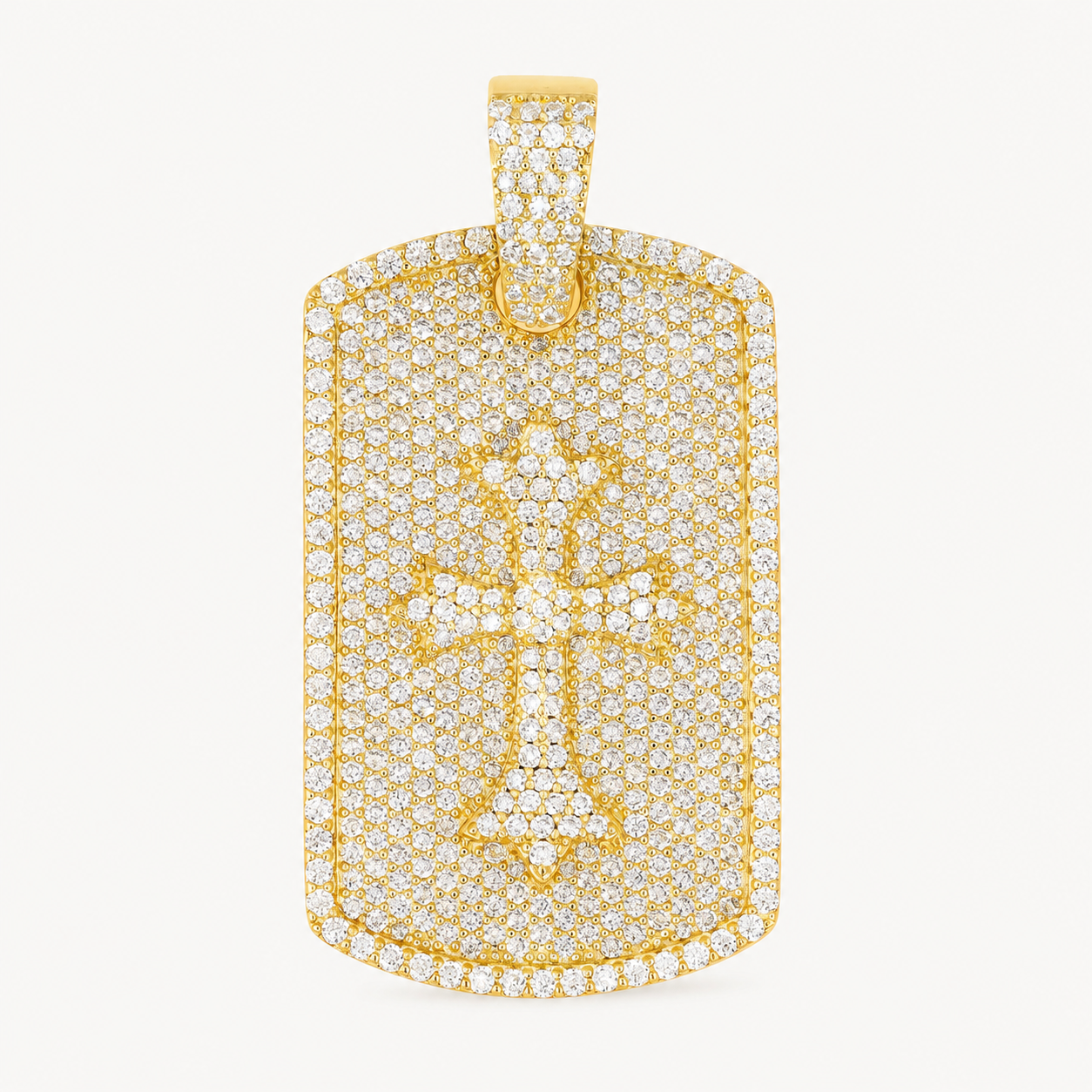 14K Gold Moissanite Dog Tag Cross Pendant | 925 Silver VVS Religious Tag Jewelry