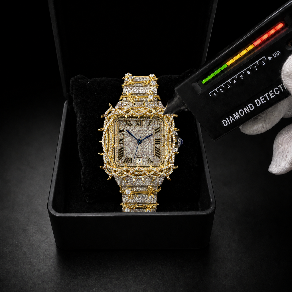 Royal Thorn Two-Tone Iced-Out Square Watch for Men