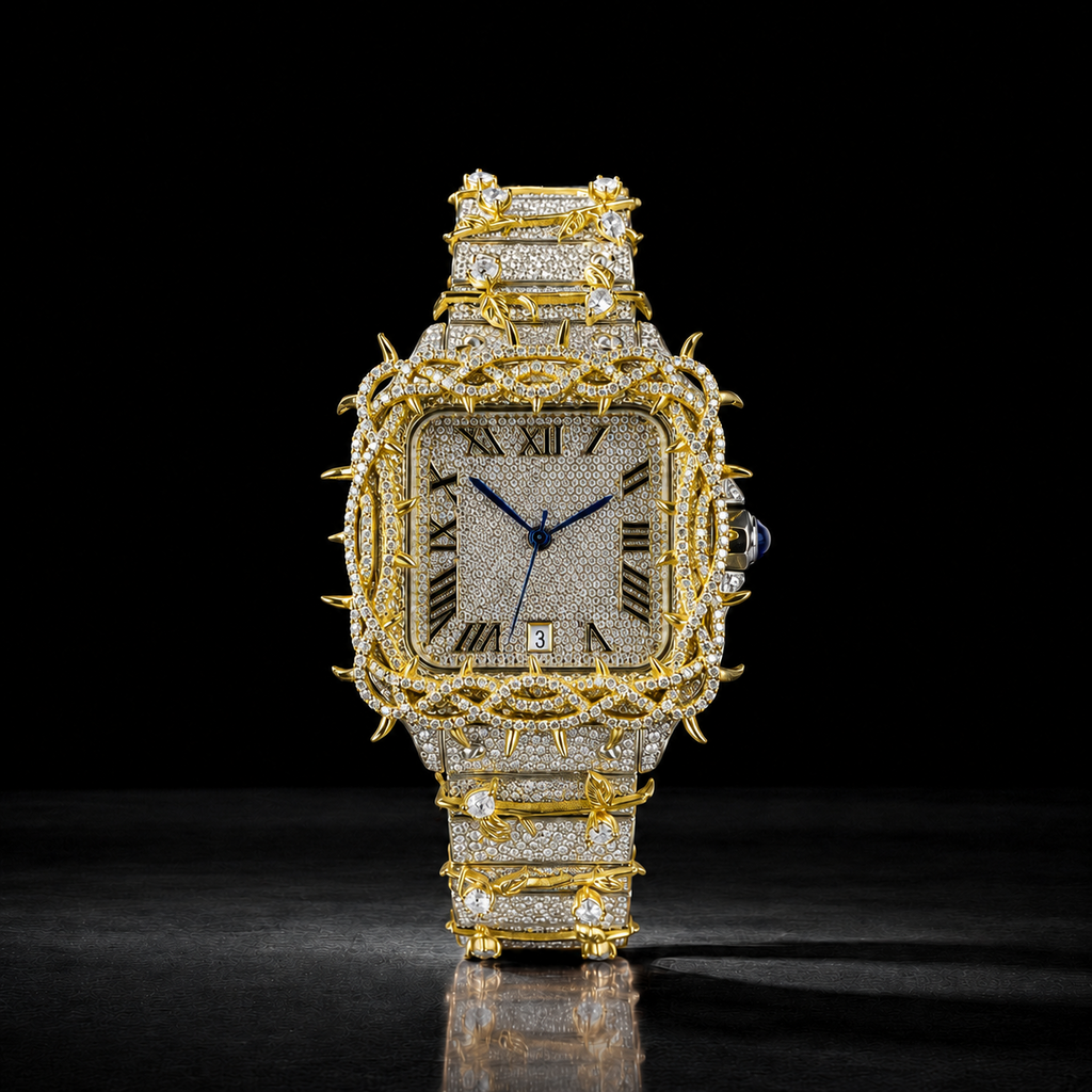 Royal Thorn Two-Tone Iced-Out Square Watch for Men