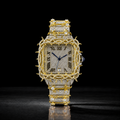 Royal Thorn Two-Tone Iced-Out Square Watch for Men