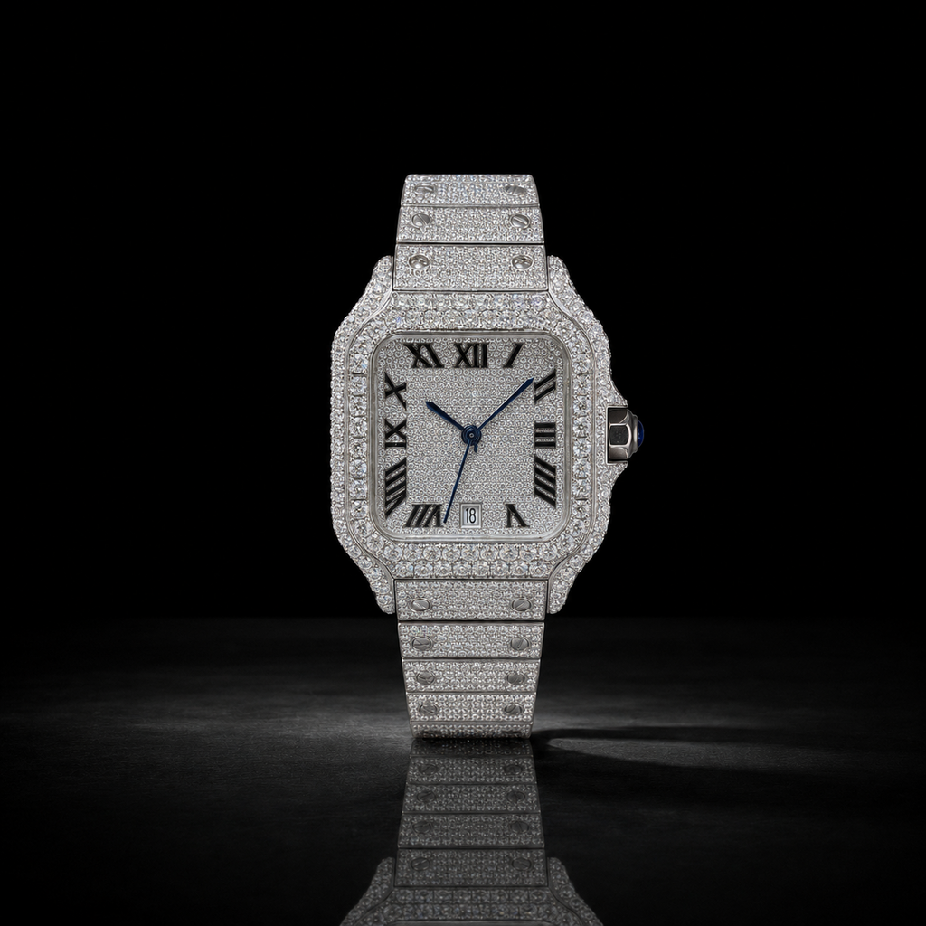 Men’s Bust Down VVS Moissanite Iced Out Watch with Roman Dial