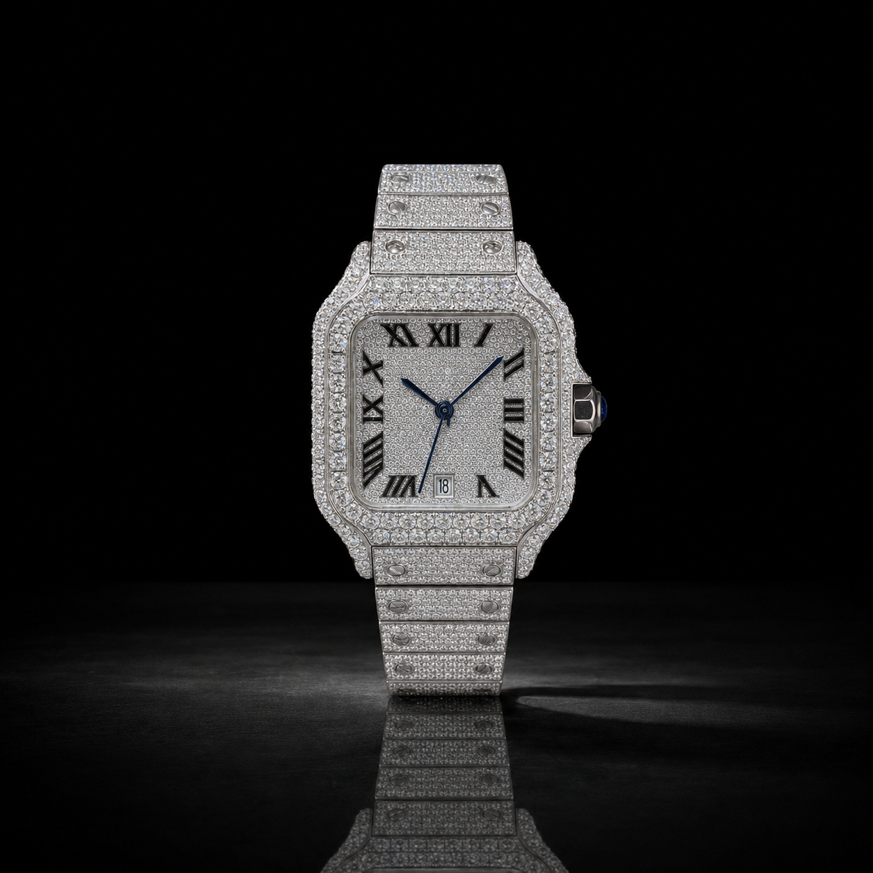 Men’s Bust Down VVS Moissanite Iced Out Watch with Roman Dial
