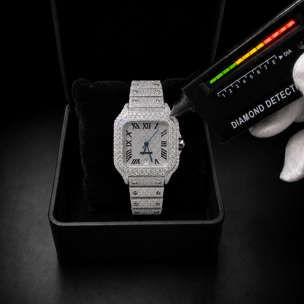 Men’s Bust Down VVS Moissanite Iced Out Watch with Roman Dial