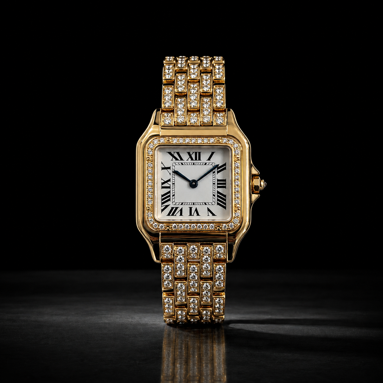 Women’s Gold Iced Out Roman Dial  Luxury Timepiece