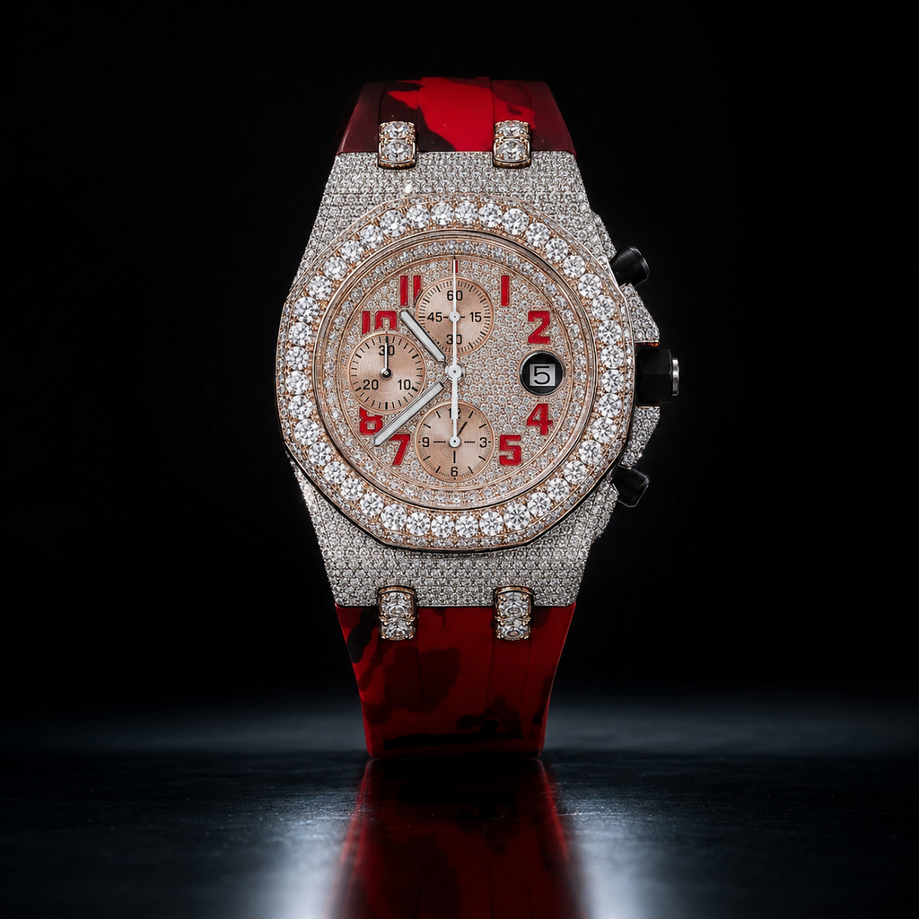 Rose Gold Full Baguette Iced Chronograph Moissanite Watch