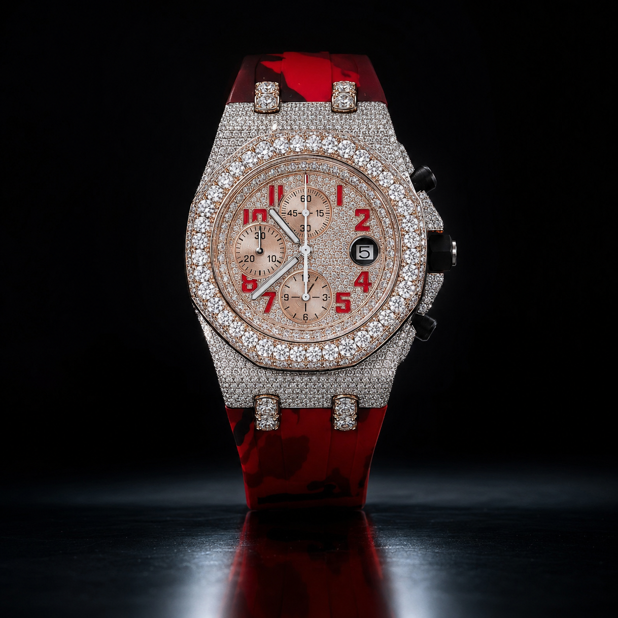 Rose Gold Full Baguette Iced Chronograph Moissanite Watch