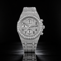 Iced Out Chronograph Watch and Black Rubber Strap with Rose Gold finish