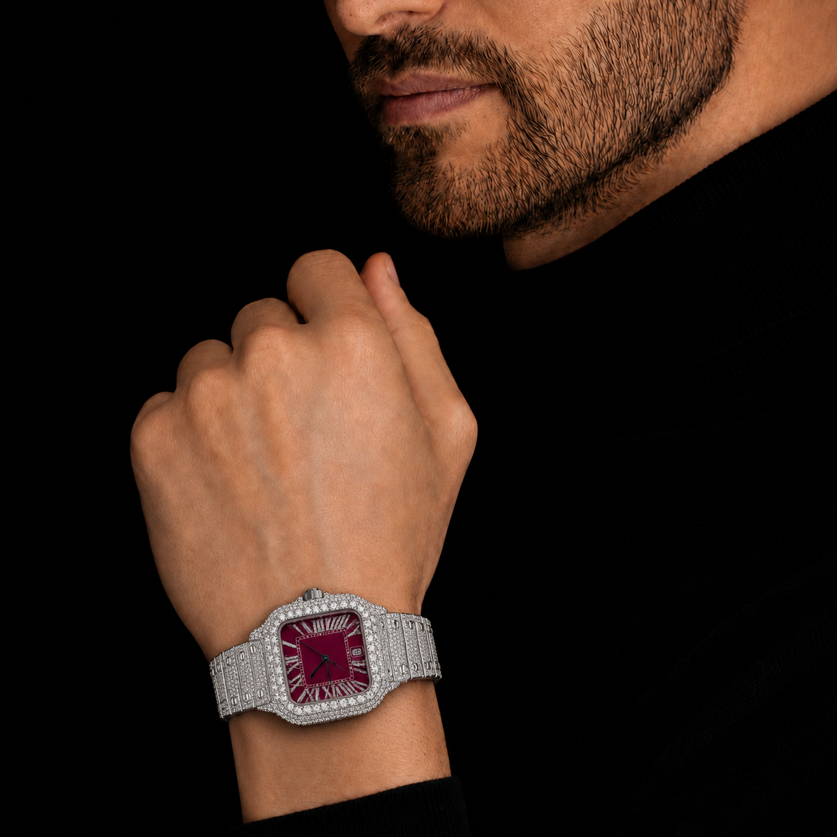 VVS Moissanite Square Bust Down Bracelet Watch for Men