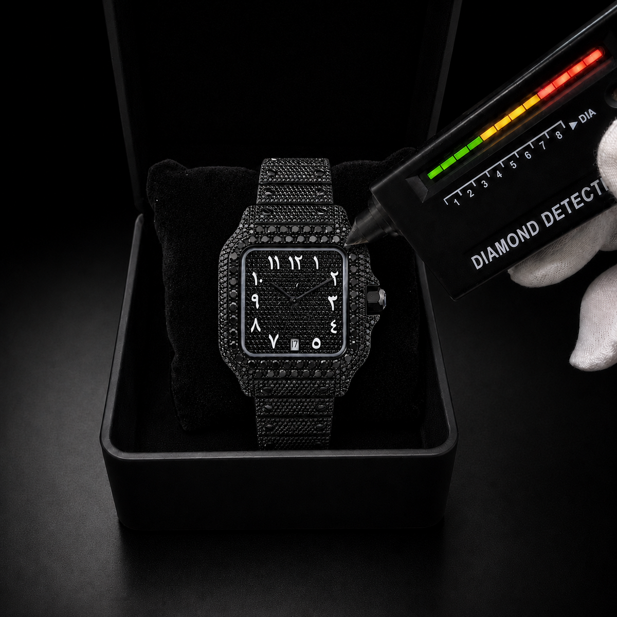 Men’s Black Iced Out Arabic Dial Watch  Fully Bust Down