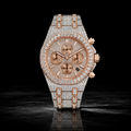 Two-Tone Iced Out Chronograph Watch Rose Gold VVS Moissanite Timepiece