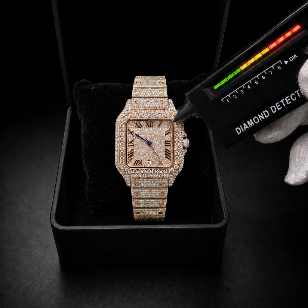 Men's Rose Gold Roman Dial VVS Moissanite Iced Out Watch