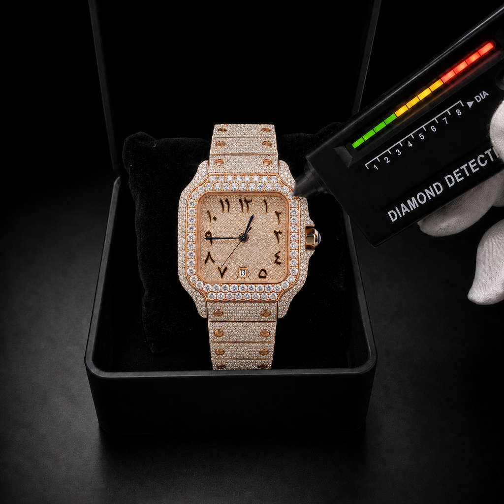 Men’s Two Tone Moissanite Iced Out Watch with Arabic Dial