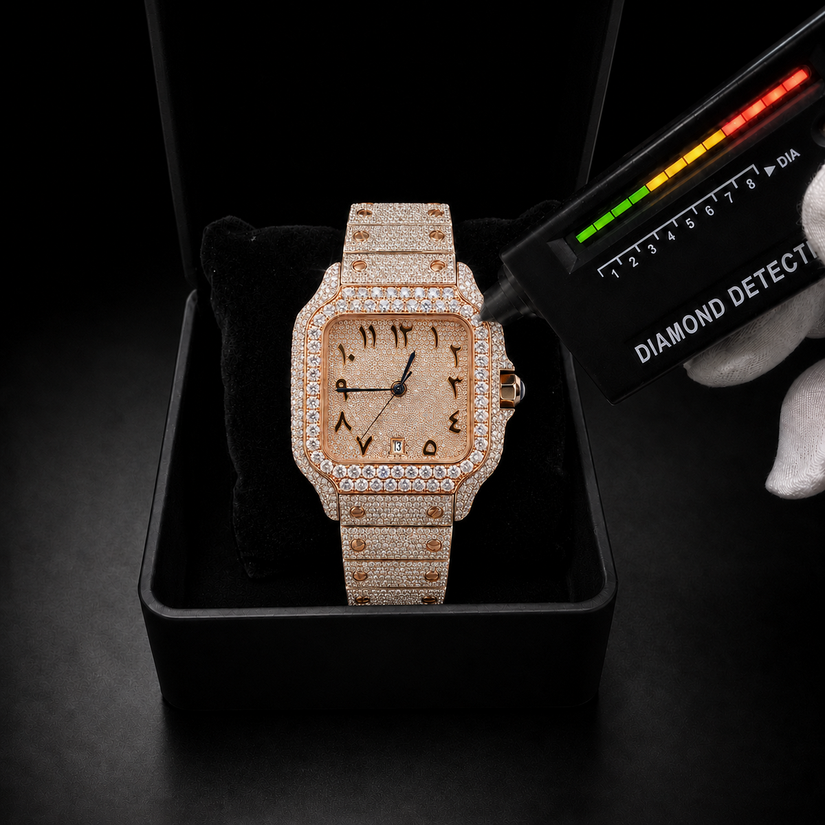 Men’s Two Tone Moissanite Iced Out Watch with Arabic Dial