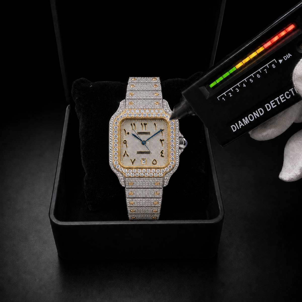 Men’s Luxury Bust Down Skeleton Watch Two Tone White Yellow Gold Finish