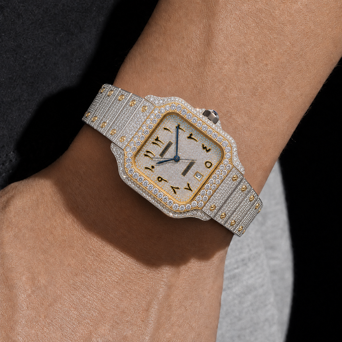 Men’s Luxury Bust Down Skeleton Watch Two Tone White Yellow Gold Finish