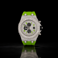 Men’s Green Strap Iced Out Chronograph Moissanite Luxury Timepiece