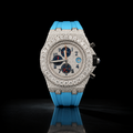 Sky Blue Strap Bust Down Chronograph Moissanite Arabic Dial Timepiece