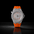 Men’s Iced Out Orange Strap  Arabic Dial Sport Bust Down Watch