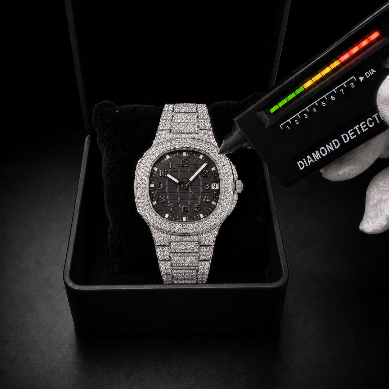 Full Iced Silver Moissanite Watch with Grey Numeral Dial