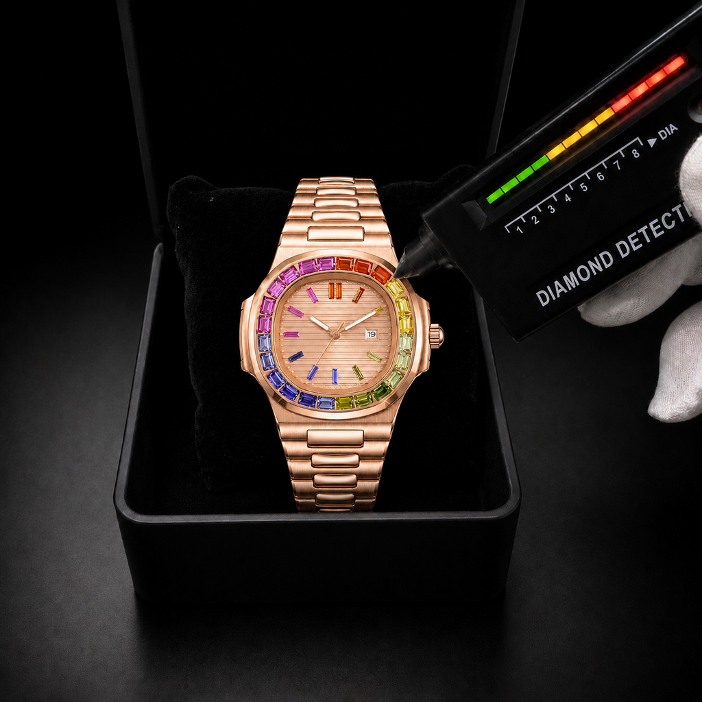 Luxury Rainbow Gemstone Bezel Rose Gold Watch – 40MM Premium Multi-Color Sapphire Style Timepiece