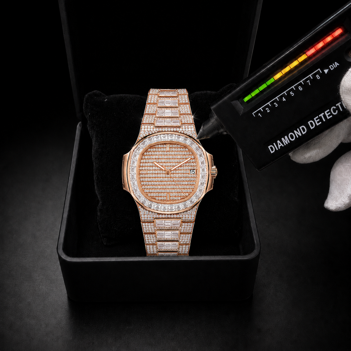 Rose Gold Full Iced Baguette Bezel Watch