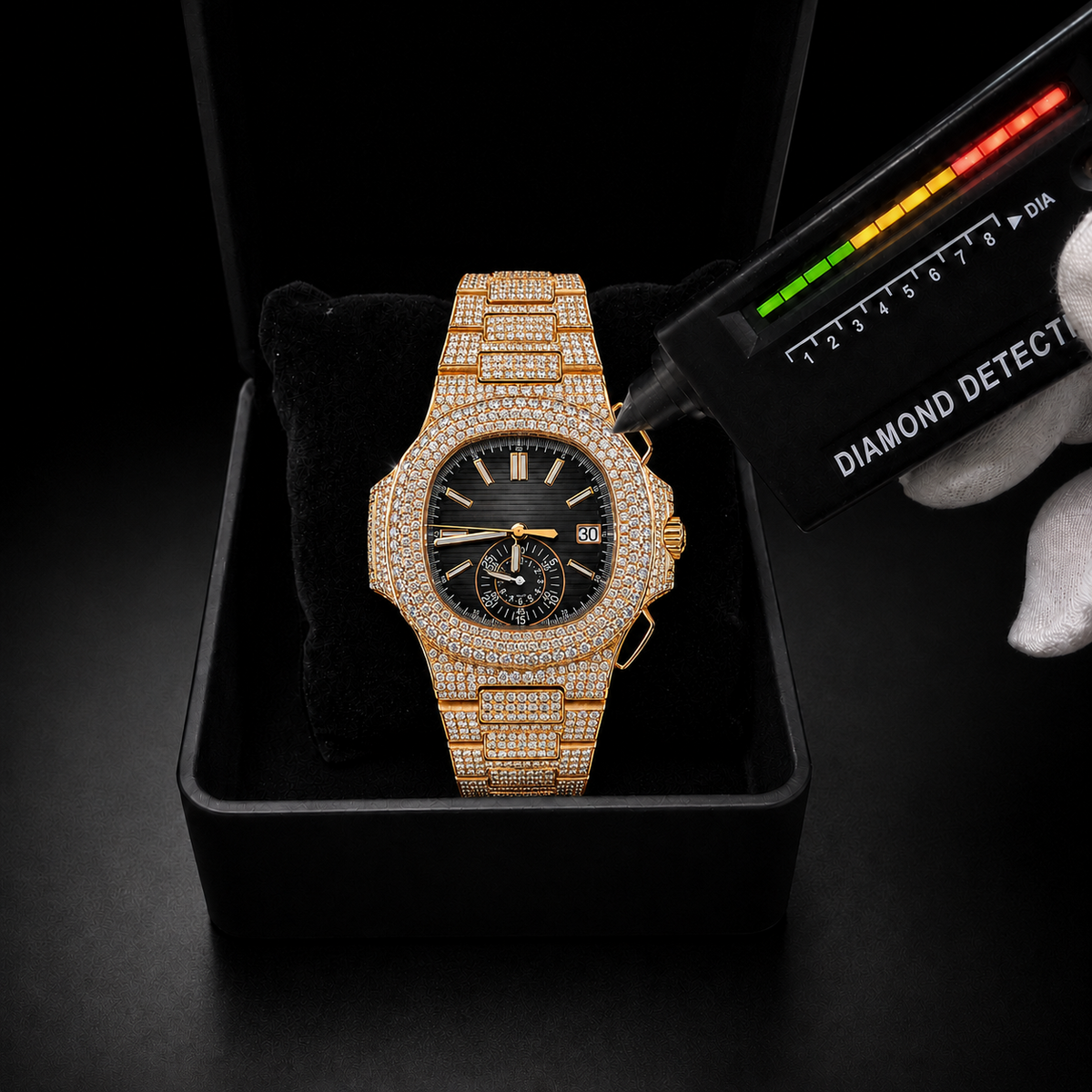 Luxury Fully Iced Out Yellow Gold Moissanite Chronograph Watch – 41MM VVS D Color Diamond Watch