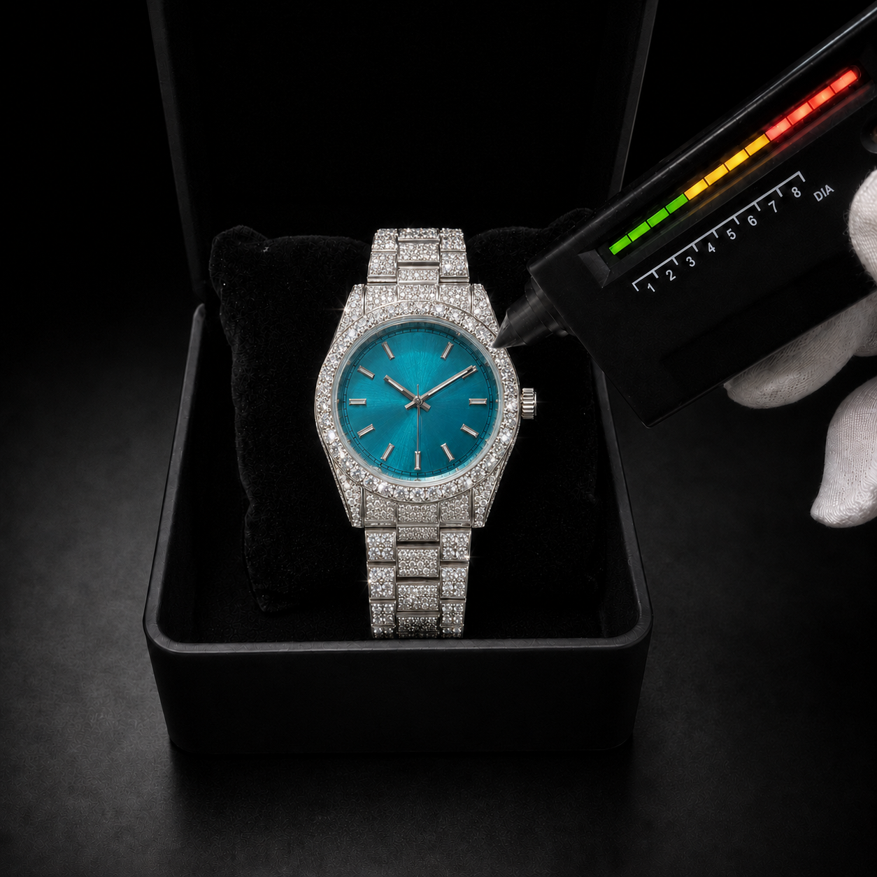 Women’s Blue Sunburst Bust Down Watch 41mm Round Iced Out Watch