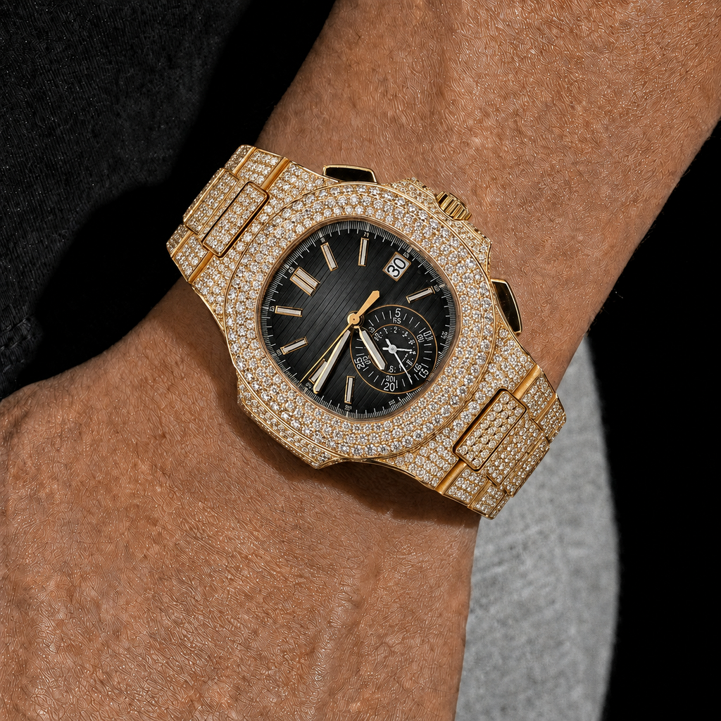 Luxury Fully Iced Out Yellow Gold Moissanite Chronograph Watch – 41MM VVS D Color Diamond Watch