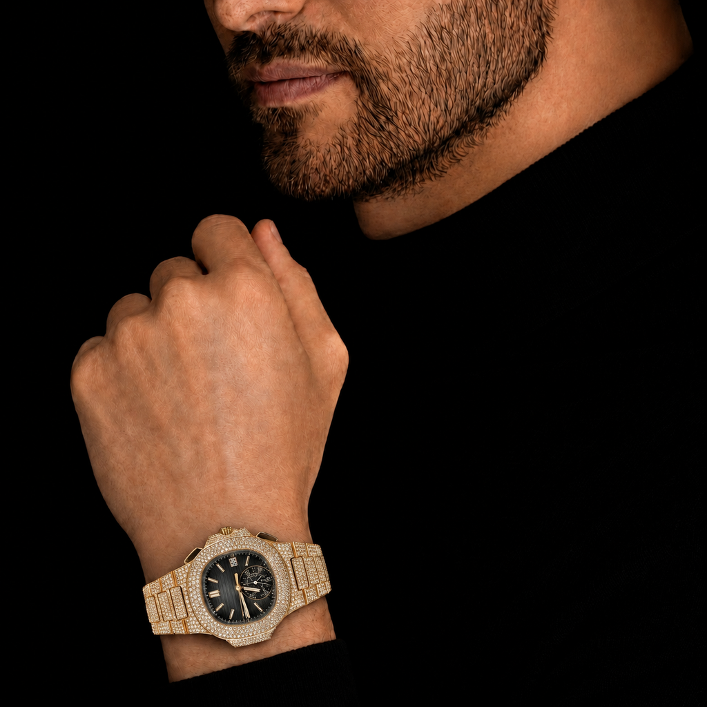 Luxury Fully Iced Out Yellow Gold Moissanite Chronograph Watch – 41MM VVS D Color Diamond Watch