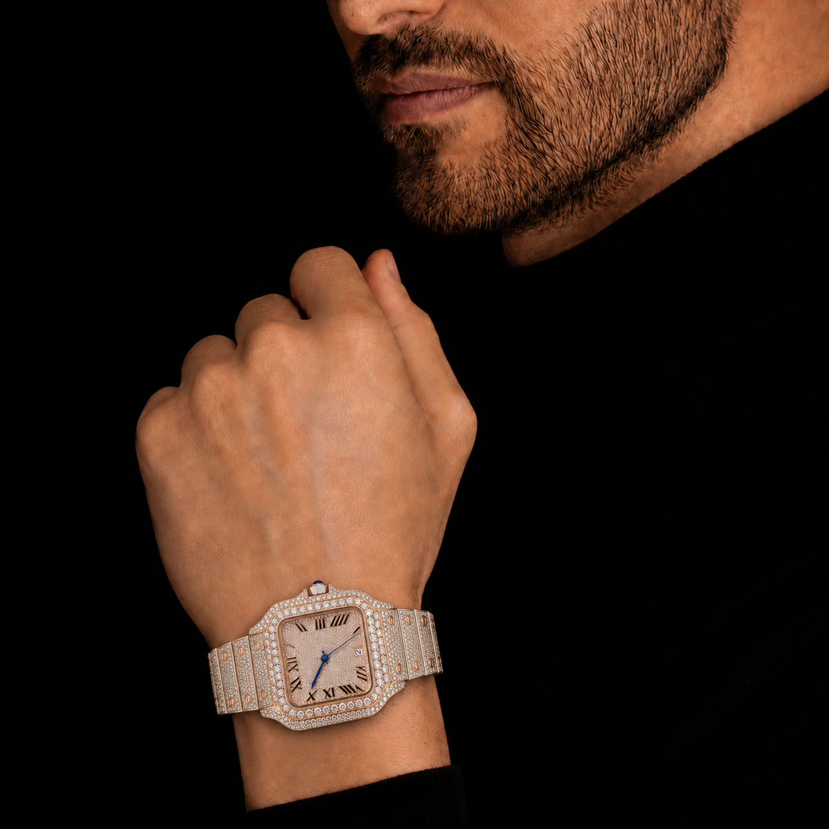Men's Rose Gold Roman Dial VVS Moissanite Iced Out Watch