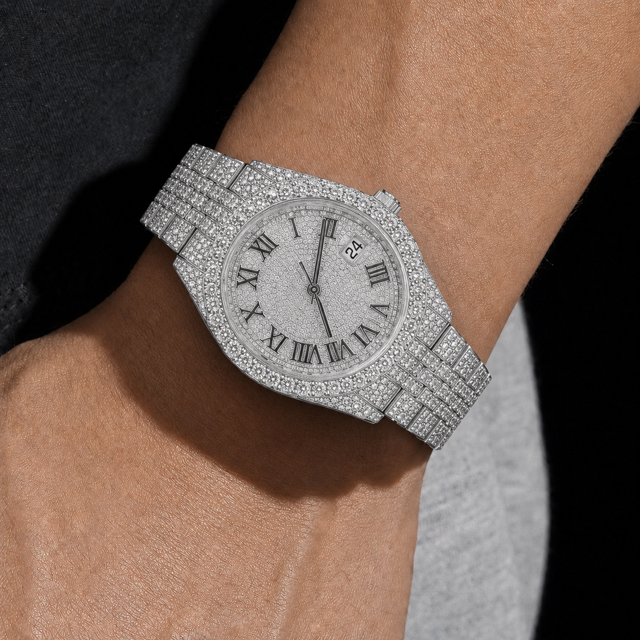 VVS  Moissanite Bust Down Men’s Watch Roman Dial Jubilee Belt