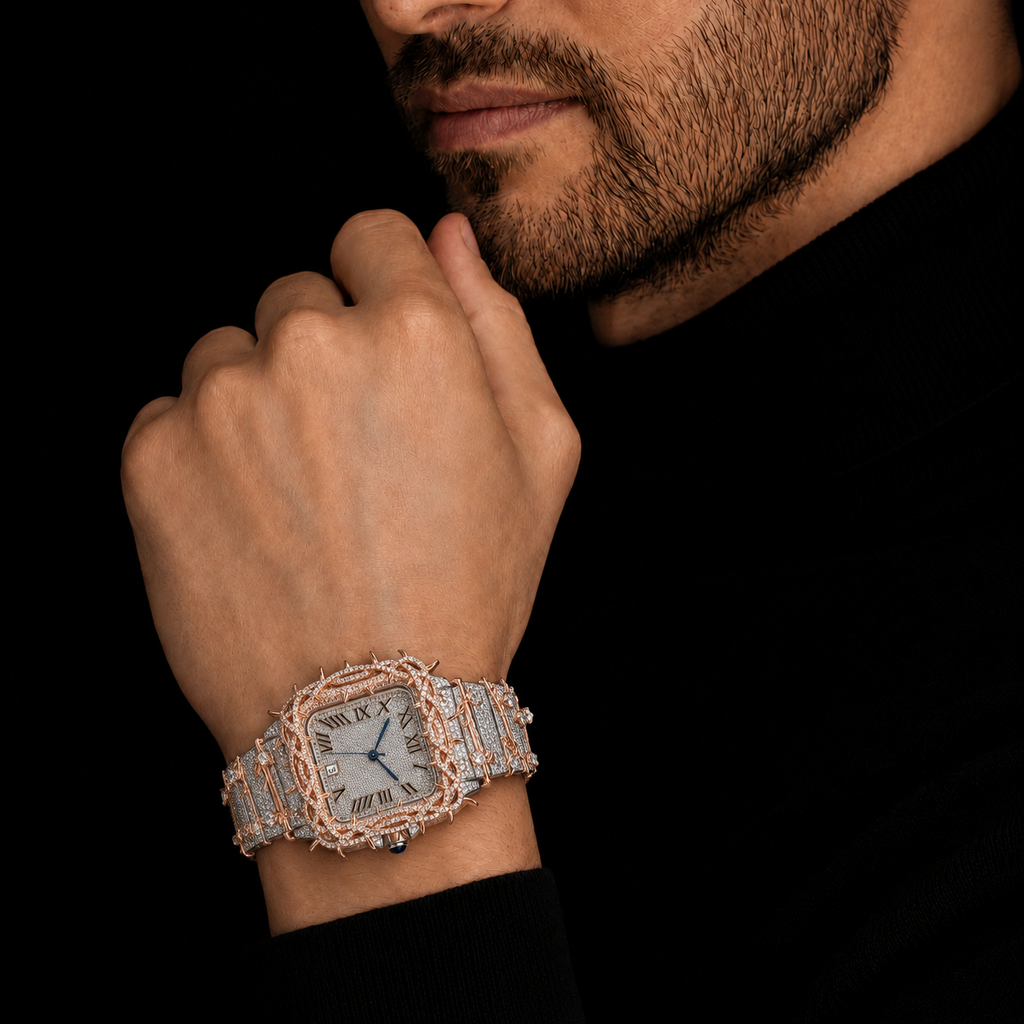 Luxury Rose-Tone VVS Thorn Design Roman Dial Moissanite Watch