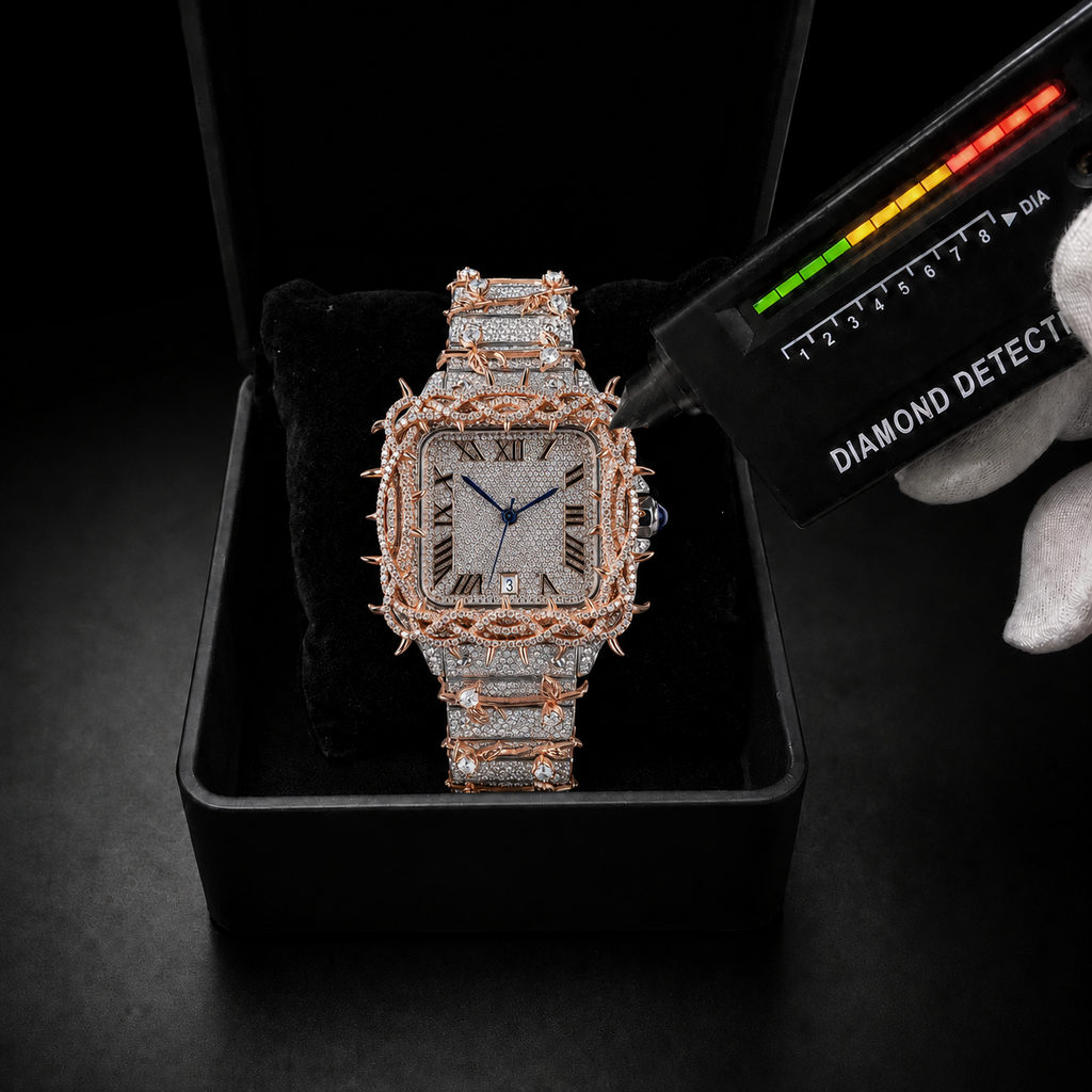 Luxury Rose-Tone VVS Thorn Design Roman Dial Moissanite Watch